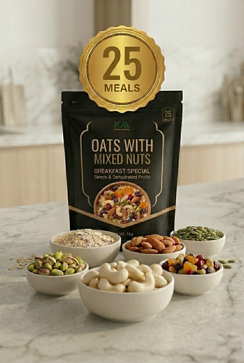 Khalis Made Oats with Nuts | Organic Breakfast Blend with Almonds, Walnuts & Dried Fruits | 12 Pre-Portioned Balanced Meal Sachets