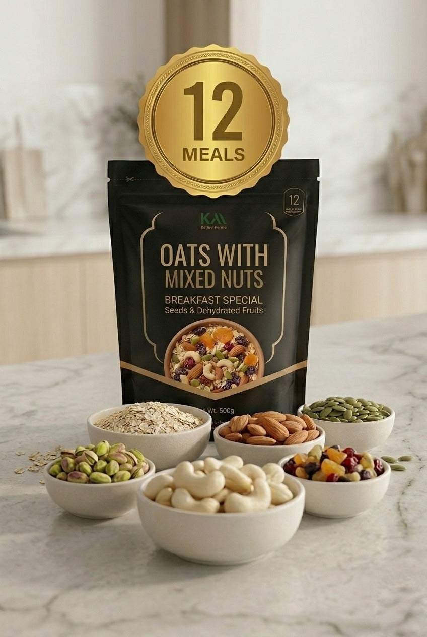 Khalis Made Oats with Nuts | Organic Breakfast Blend with Almonds, Walnuts & Dried Fruits | 12 Pre-Portioned Balanced Meal Sachets