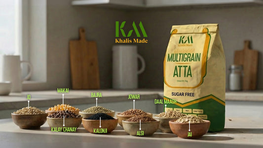 Khalis Made Multigrain Atta | 9-Grain Balanced Blend of Makai, Bajra, Jowar, Daal Maash, Jou, Kaaly Channy, Kalonji, Alsi & Jai | 100% Natural | No Additives | Soft Rotis Every Time