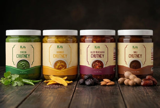 Khalis Made Artisan Chutney Bundle | Pack of 4 | Imli Chutney, Aloo Bukhara Chutney with Mixed Nuts, Mango Chutney & Green Chutney | 100% Natural | No Preservatives | No Artificial Colours